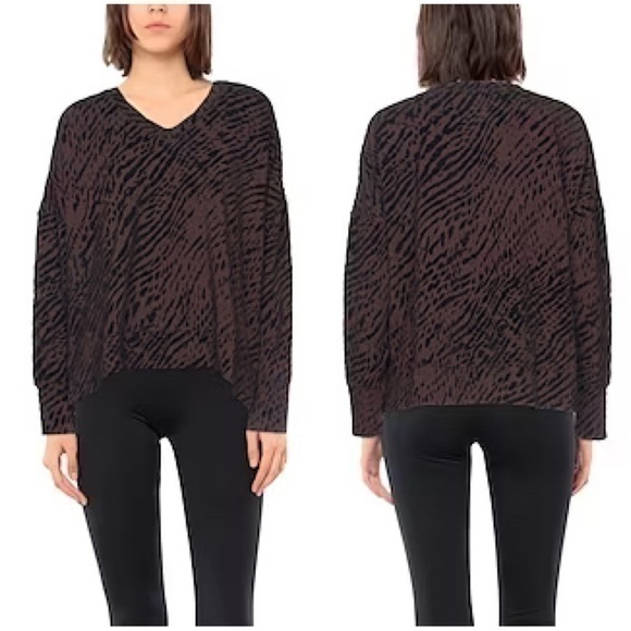 Majestic Filatures Velvet Zebra Print Textured Stretch Sweatshirt in Cocoa Brown - Picture 1 of 14